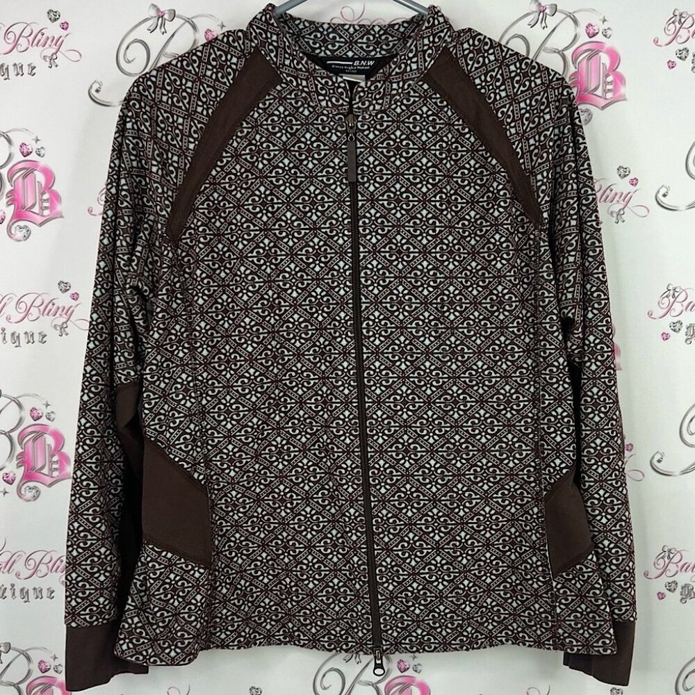 Bianca Nygard sweater zip up paisley boho vintage sporty Brown Patterned Jacket
